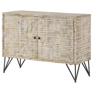 English Elm Eileen Rustic White Washed 2-Door Mango Wood Cabinet with Metal Legs, Interior Shelf, 30"H x 40"W B062P344990