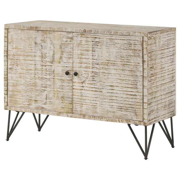 English Elm Eileen Rustic White Washed 2-Door Mango Wood Cabinet with Metal Legs, Interior Shelf, 30"H x 40"W B062P344990