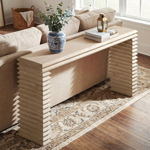 English Elm Veda Reclaimed Pine Whitewashed Geometric Console Table Sculptural Entryway Accent B2719P485495