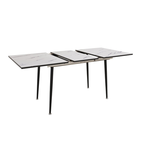 English Elm 47"-63" Extendable Marble Print Dining Set Four Suede Chairs Modern White Mdf Table W2189S00927