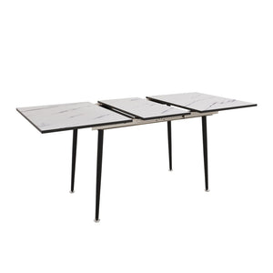 English Elm 47"-63" Extendable Mdf Dining Table Set with Pu Leather Chairs for Six W2189S00924