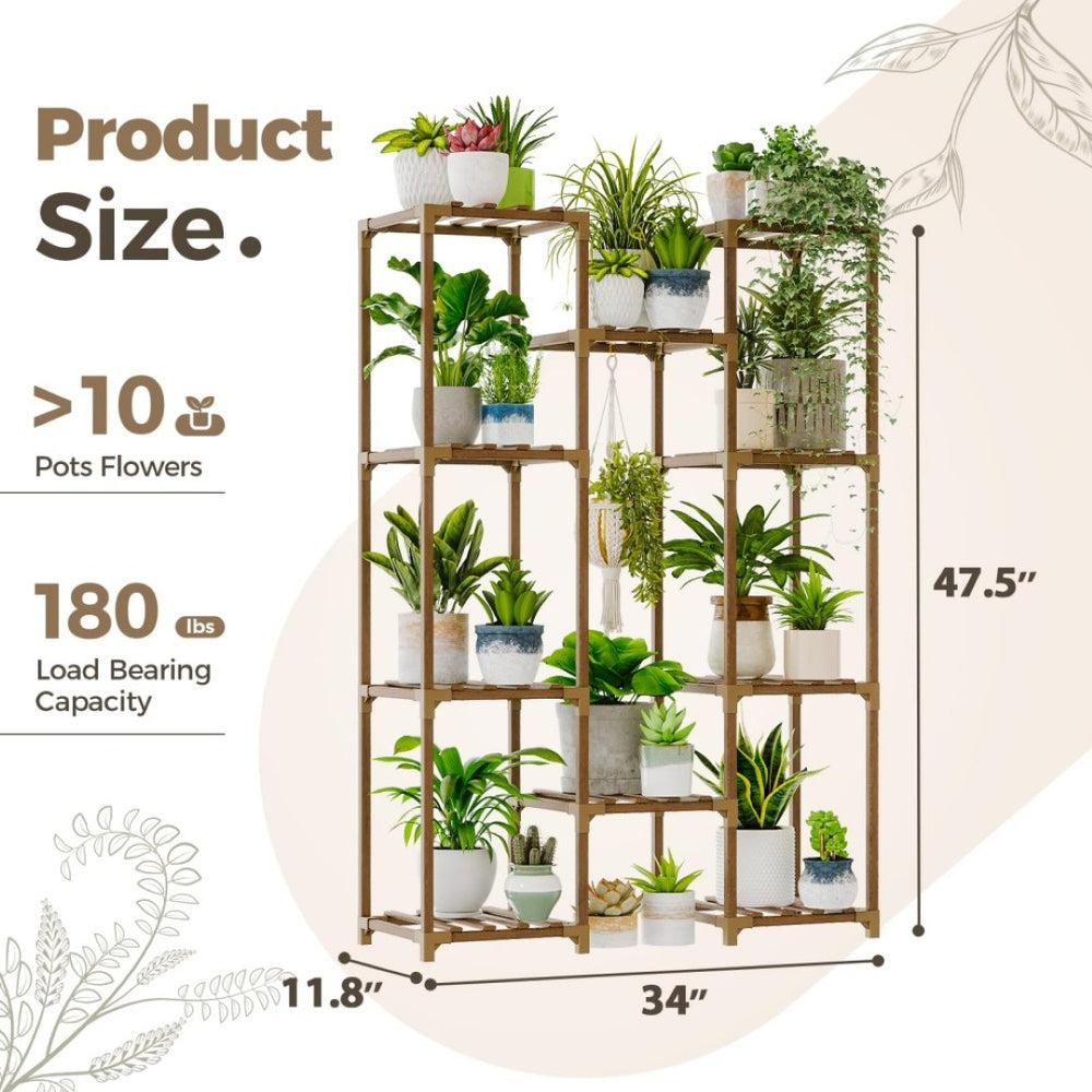 English Elm Multiple Tier Eucalyptus Wood Plant Stand with 10 Shelves for Indoor Outdoor Use W2181P484973