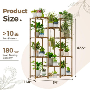English Elm Multiple Tier Eucalyptus Wood Plant Stand with 10 Shelves for Indoor Outdoor Use W2181P484973