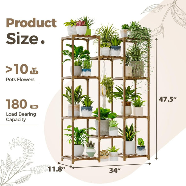 English Elm Multiple Tier Eucalyptus Wood Plant Stand with 10 Shelves for Indoor Outdoor Use W2181P484973