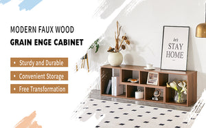 English Elm 2 Pieces Cube TV Stand with Adjustable 55–80" Length, Six Open Shelves, Modern Minimalist Storage and Durable MDF Design Acacia Wood W3226P298392