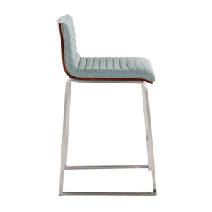 English Elm Mason Mara 26" Stylish Counter Stool Set Of 2 - Walnut Wood, Green Fabric & Stainless Steel Base B202P222074