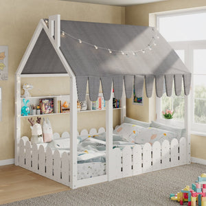 English Elm {slats Are Not Included} Twin Montessori House Floor Bed Kids Tent Lights Shelves Pinewood Frame White N708P407963K