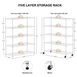 Hearth and Haven Yoke Five Layer Storage Rack with Wheels and Metal Frame, White W1668P162574