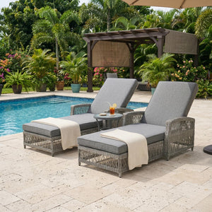 English Elm Go Outdoor Wicker Chaise Lounge Recliner with Ergonomic Armrests and Thick Cushion for Patio Grey N704P248780E