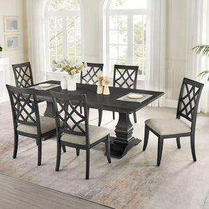 English Elm (1 Table+6 Chairs) Retro 7-Piece Extendable Dining Set - Stylish Wooden Table & Upholstered Chairs W2582S00174