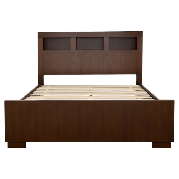 English Elm Emory Queen Bedroom Set Solid Hardwood Bookcase Headboard Built-in Lights Cappuccino B062S00777