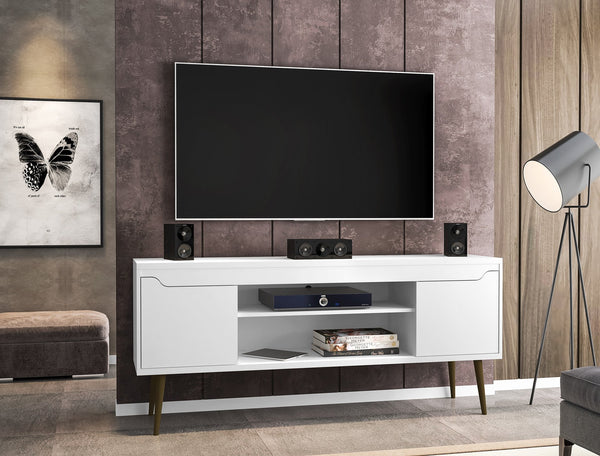 English Elm Bradley 63" White Tv Stand - Modern Mid-Century Design With Storage & Cable Management Solutions B365P398365
