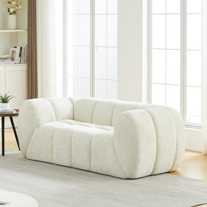 English Elm Chenille Cloud Sofa with Quilted Checkered Cushions and Piano Key Backrest Design Beige W834P442225