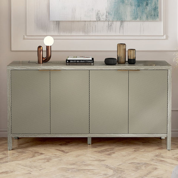 English Elm Sideboard Champagne 59" Modern Wood Buffet Cabinet with 4 Doors, Adjustable Shelves, 220lb Top Capacity W757P203146