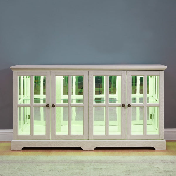 English Elm Led Curio Display Cabinet - Antique White Showcase With Glass Doors, Adjustable Shelves & Led Lighting W2275P231690