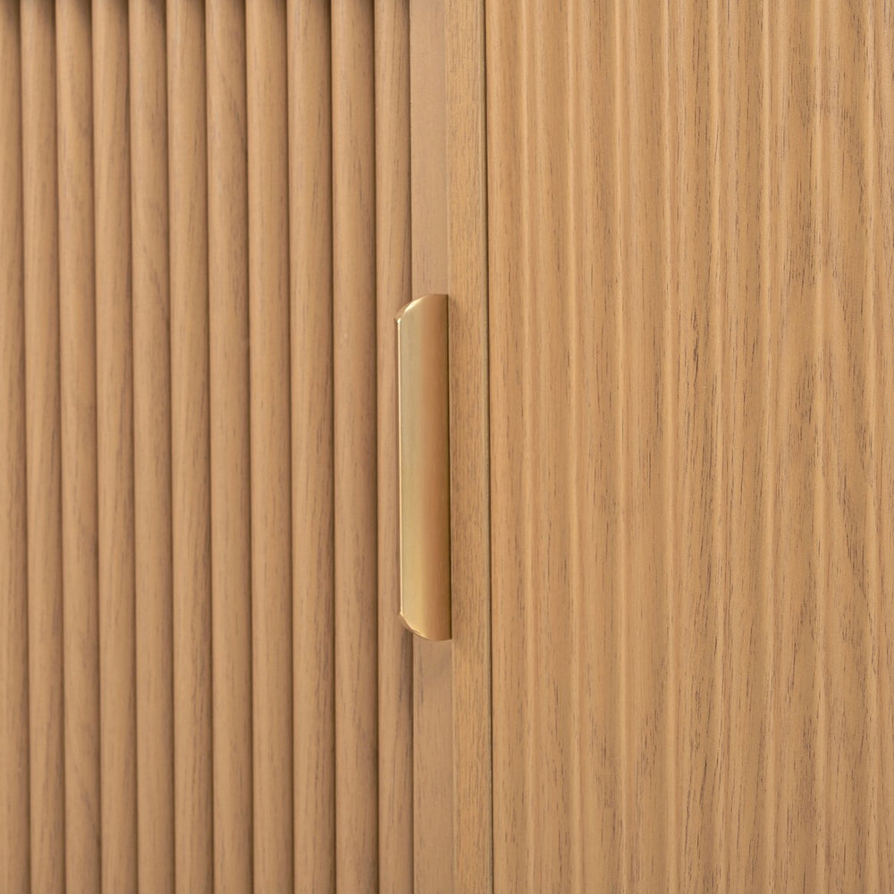 English Elm [Assembly Wooden TV Stand & Coffee Table Set with Fluted Sliding Doors, Golden Handles, Cable Management, Farmhouse Appeal Natural N721S000053D