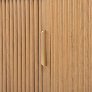 English Elm [Assembly Wooden TV Stand & Coffee Table Set with Fluted Sliding Doors, Golden Handles, Cable Management, Farmhouse Appeal Natural N721S000053D