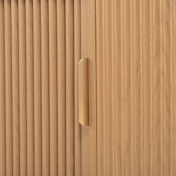 English Elm [Assembly Wooden TV Stand & Coffee Table Set with Fluted Sliding Doors, Golden Handles, Cable Management, Farmhouse Appeal Natural N721S000053D