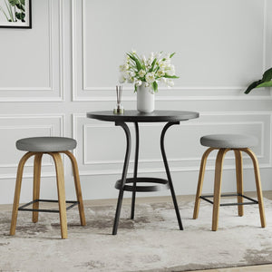English Elm Swivel Backless Counter Stools Set of 2 with Fabric Seat Bentwood Legs Mid-century Modern Gray W3107P449831
