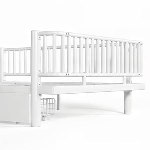 English Elm Full Size Metal Platform Storage Bed Low Profile Steel Frame with Built-in Drawers Light White W5305P471351