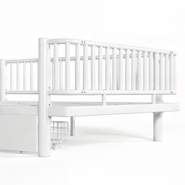 English Elm Full Size Metal Platform Storage Bed Low Profile Steel Frame with Built-in Drawers Light White W5305P471351