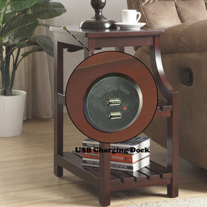 English Elm Wasaki Espresso Finish Accent Table with USB Charging Dock, 2-Shelf Open Storage, Solid Wood Legs B2726P277912