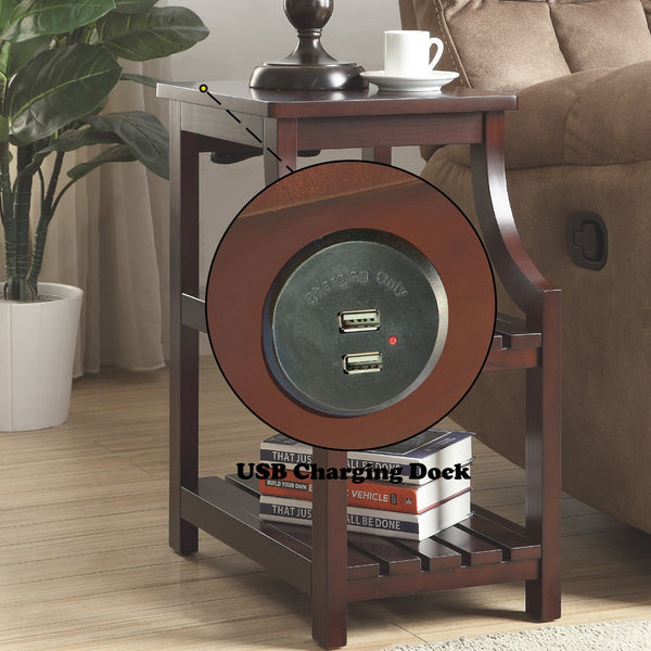 English Elm Wasaki Espresso Finish Accent Table with USB Charging Dock, 2-Shelf Open Storage, Solid Wood Legs B2726P277912