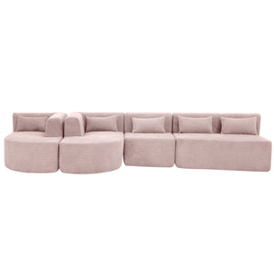 English Elm 144" Upholstered L-Shape Sofa with Bouclé Fabric, Plush Pocket-Spring Seats & Five Pillows for Living Room Pink N719S001850P