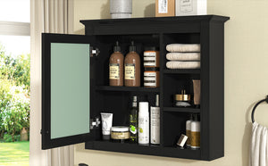 English Elm 30'' Modern Medicine Cabinet with Mirror and Adjustable Shelves, MDF Wall-Mounted Bathroom Storage Solution Black N710P192495B