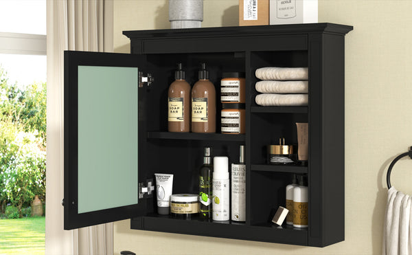 English Elm 30'' Modern Medicine Cabinet with Mirror and Adjustable Shelves, MDF Wall-Mounted Bathroom Storage Solution Black N710P192495B