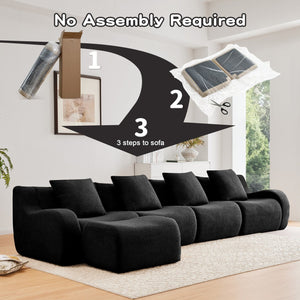 English Elm L-Shaped 4-Seat Modular Sofa In Plush Teddy Fabric - No Assembly, Ergonomic Design For Ultimate Comfort W714S01463