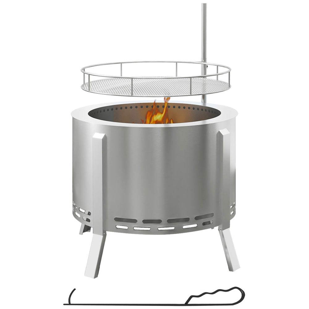 English Elm Outsunny Smokeless Wood Burning Fire Pit Bbq Grill Stainless Steel Outdoor Bonfire W2225P174305