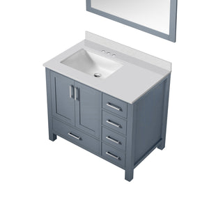 English Elm Dark Grey Bath Vanity Set With Left Offset Quartz Top, Soft-Close Drawers & Matching Mirror Included B2731S00685