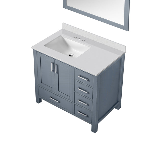 English Elm Dark Grey Bath Vanity Set With Left Offset Quartz Top, Soft-Close Drawers & Matching Mirror Included B2731S00685