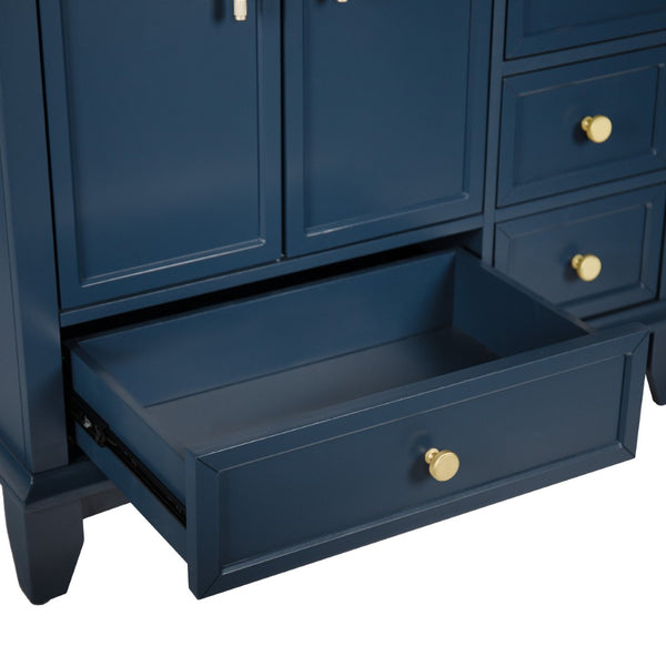 English Elm 35.6" Freestanding Bathroom Vanity with Roman Column Base and Ceramic Integrated Sink Blue W1801S00002