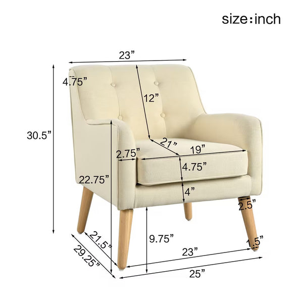 English Elm Christopher Knight Home® - Mid-Century Tufted Armchair with Solid Wood Legs, Ergonomic Foam Seating & Stain-Resistant Fabric Finish Beige N767P257565B