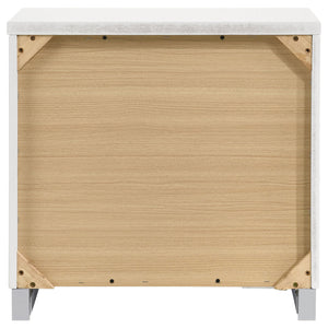English Elm Dulcey White High Gloss Two-Drawer Nightstand with Metal Bracket Feet, Minimalist Storage & Style B062P378383