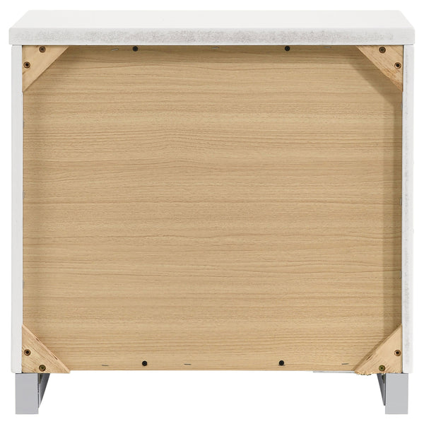 English Elm Dulcey White High Gloss Two-Drawer Nightstand with Metal Bracket Feet, Minimalist Storage & Style B062P378383