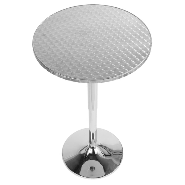 English Elm Bistro Adjustable Round Bar Table In Silver - Modern Swirl Aluminum Top & Chrome Base For Flexibility B202P223297