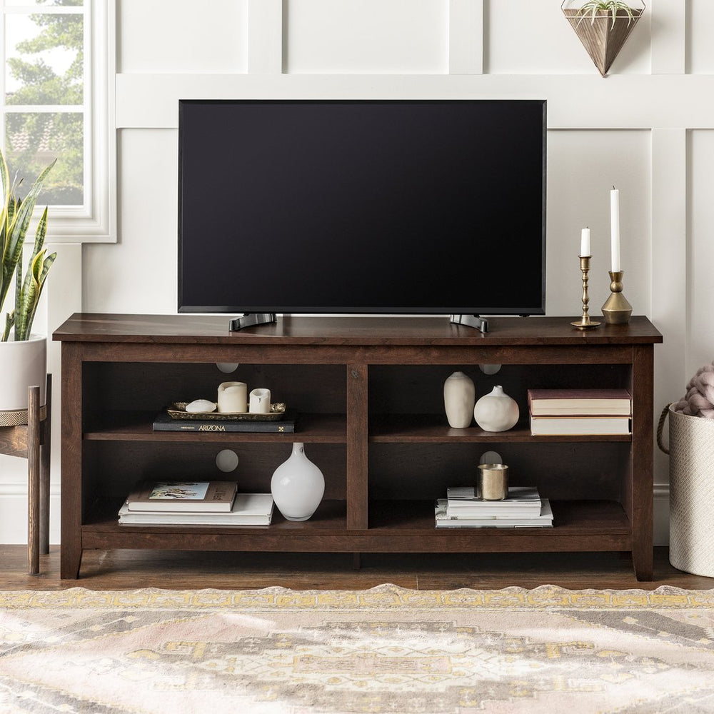 English Elm Walker Edison - Classic Open-Storage TV Stand Brown — Durable Engineered Wood, Warp-Resistant MDF, 4 Open Compartments, 2 Adjustable Shelves, Fits Up to 65" TVs, 250 lb Support B185P244223