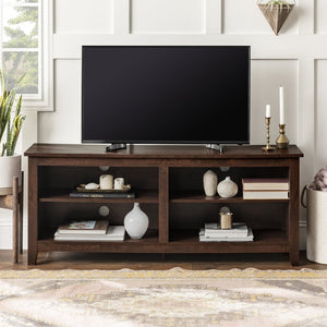 English Elm Walker Edison - Classic Open-Storage TV Stand Brown — Durable Engineered Wood, Warp-Resistant MDF, 4 Open Compartments, 2 Adjustable Shelves, Fits Up to 65" TVs, 250 lb Support B185P244223