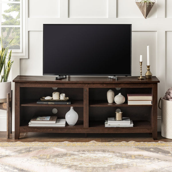English Elm Walker Edison - Classic Open-Storage TV Stand Brown — Durable Engineered Wood, Warp-Resistant MDF, 4 Open Compartments, 2 Adjustable Shelves, Fits Up to 65" TVs, 250 lb Support B185P244223