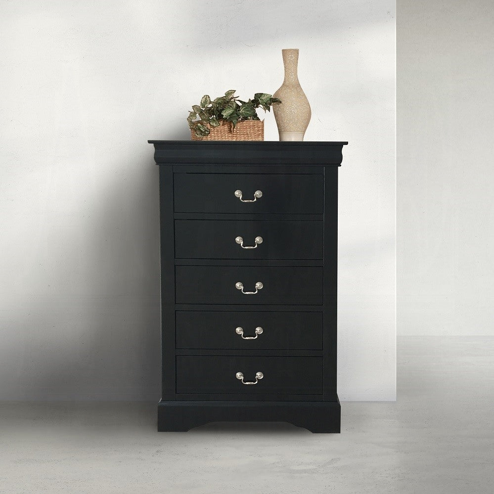 English Elm Black 5-Drawer Chest with Sleek Black Finish, Smooth Pull Handles, Ample Storage for Organized Rooms B062P209041