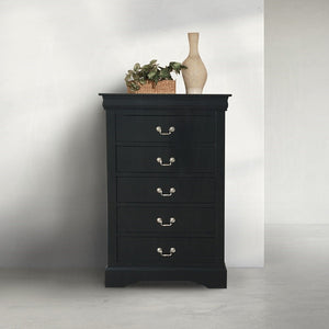 English Elm Black 5-Drawer Chest with Sleek Black Finish, Smooth Pull Handles, Ample Storage for Organized Rooms B062P209041