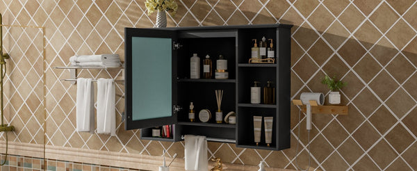 English Elm 3-in-1 Wall Mounted Bathroom Medicine Cabinet with Soft Close Mirror and Towel Bar Black N710P358613B