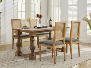 English Elm French Louis Dining Chair Set of 2 with Rattan Square Backrest, Carved Solid Wood Frame, Cushioned Elegance Gray W1143P335057