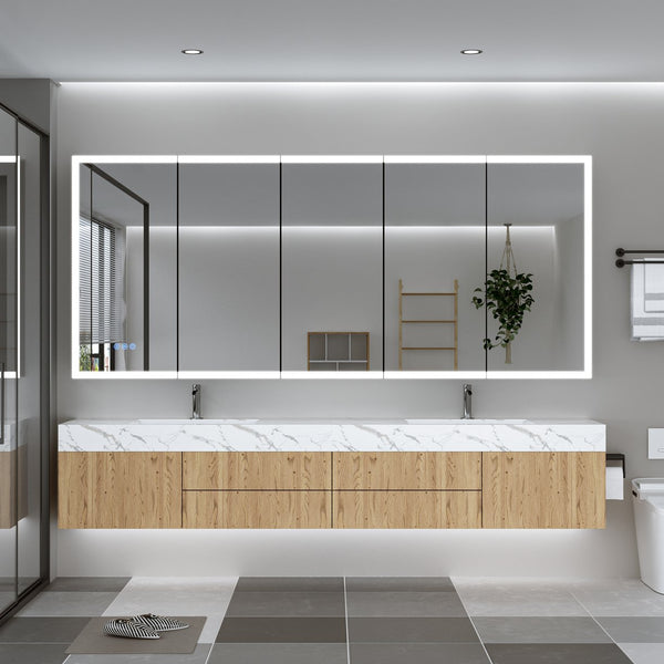 English Elm Led Lighted Medicine Cabinet With Mirror - 84"X36" Anti-Fog, Adjustable Shelves & Dimmable Lighting W3735P374537