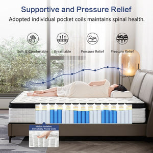 English Elm 12 Inch Queen Size Hybrid Mattress - Ultimate Pressure Relief, Motion Isolation, & Spinal Support B347P405302