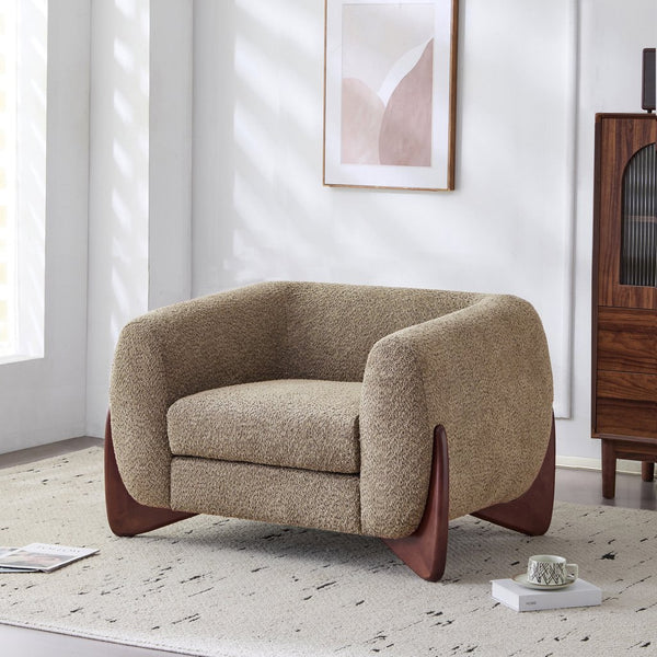 English Elm Christopher Knight Home® - Modern Upholstered Round Arm Accent Chair with Velvet Finish, Elegant Curved Back and Three Legs Design Light Brown 39.5 L x 32.5 W x 23.25 H N776P216196D