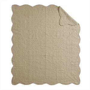 JLA Home Madison Park - Oversized Quilted Throw Adds Vintage-Soft Texture with Scalloped Edges, Breathable Cotton Fill, Machine Washable Khaki MP50-4302
